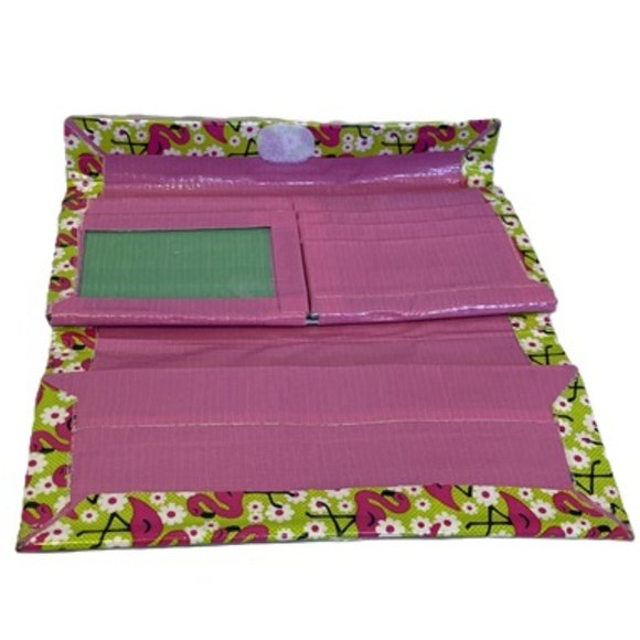 Clutch Duct Tape Wallet Green Pink Flamingo Pattern 7.5" x 4" Pocketbook Pouch - Picture 4 of 11